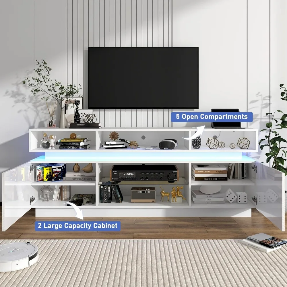 Gaming Console Entertainment Center - Modernes, hohes Entertainment-Center mit Steckdosen, LED-TV-Ständer