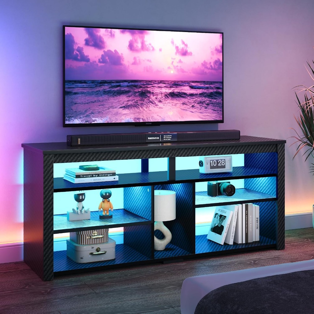 Gaming Console Entertainment Center - LED-Hochfernsehständer, Entertainment-Center für 55/60/65-Zoll-Fernseher, Spielekonsole mit