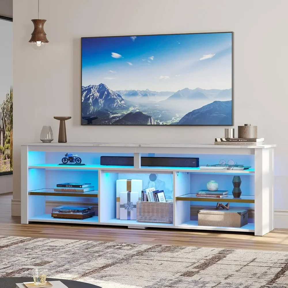 Gaming Console Entertainment Center - TV-Ständer für 75-Zoll-Fernseher, hohes LED-Entertainment-Center mit