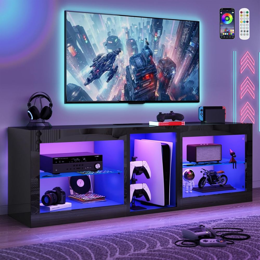 Gaming Console Entertainment Center - LED-TV-Ständer mit Steckdose für 65-70 Zoll
