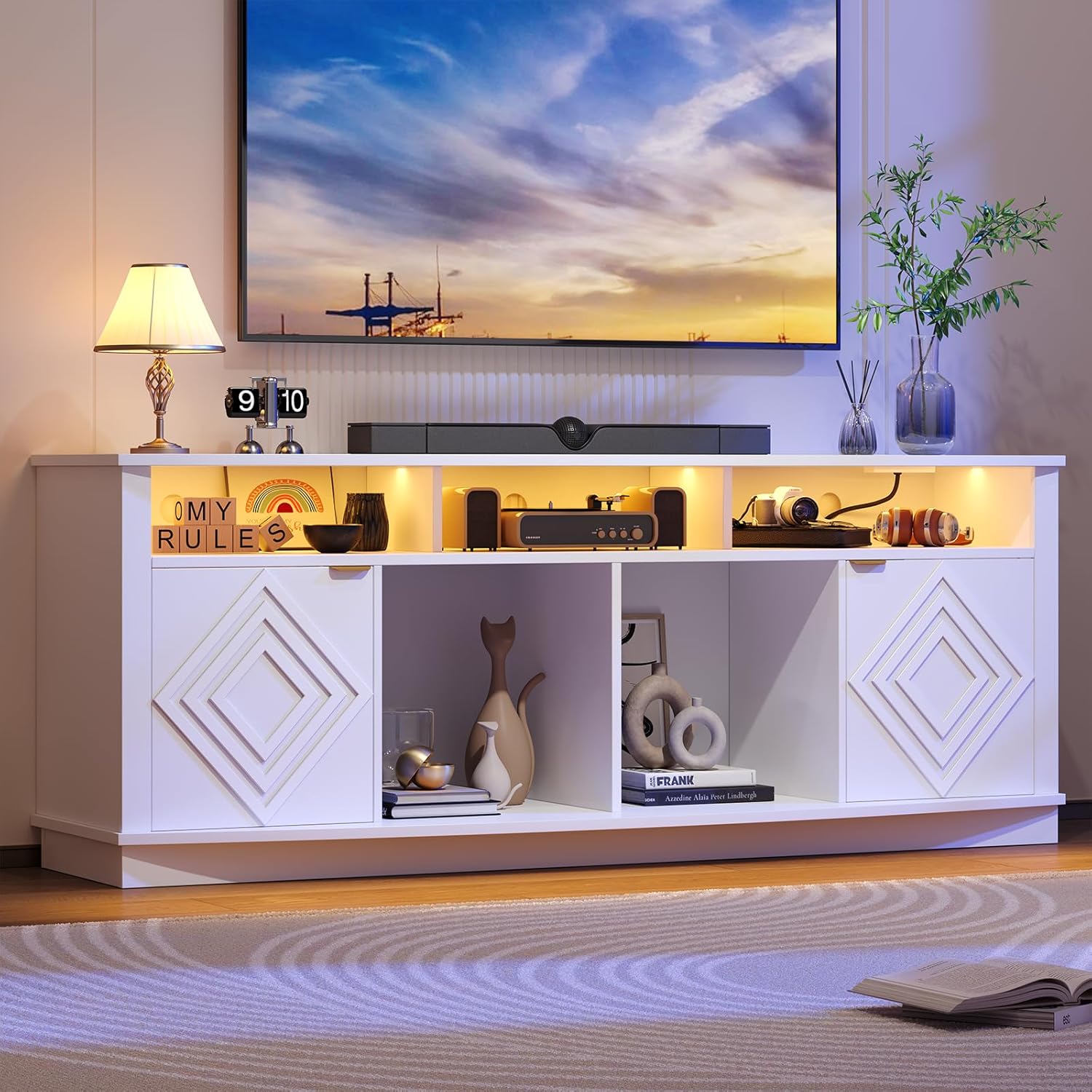 Gaming Console Entertainment Center - LED TV-Ständer für 80-Zoll-Fernseher, Entertainment-Center mit