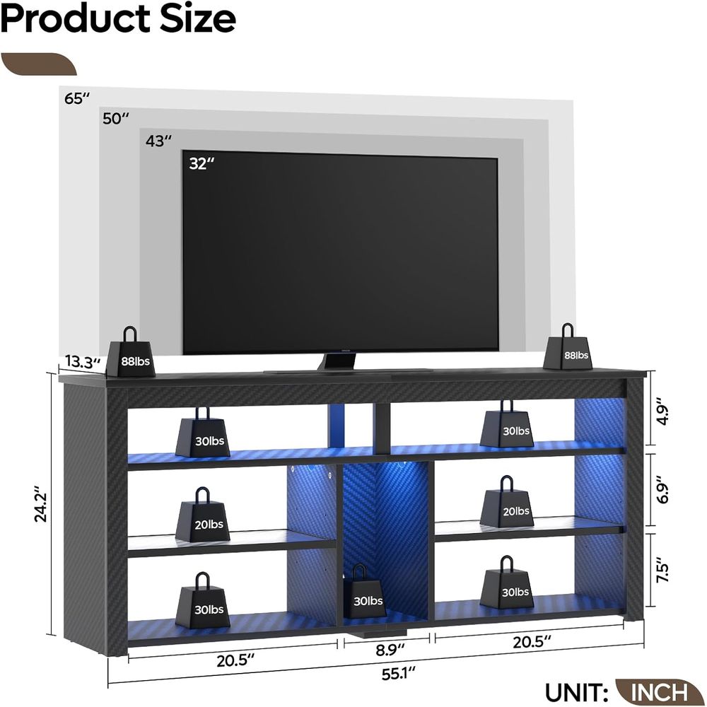 Moderner TV-Ständer für 55-65  – Gaming Console Entertainment Center Bewertung und Preis